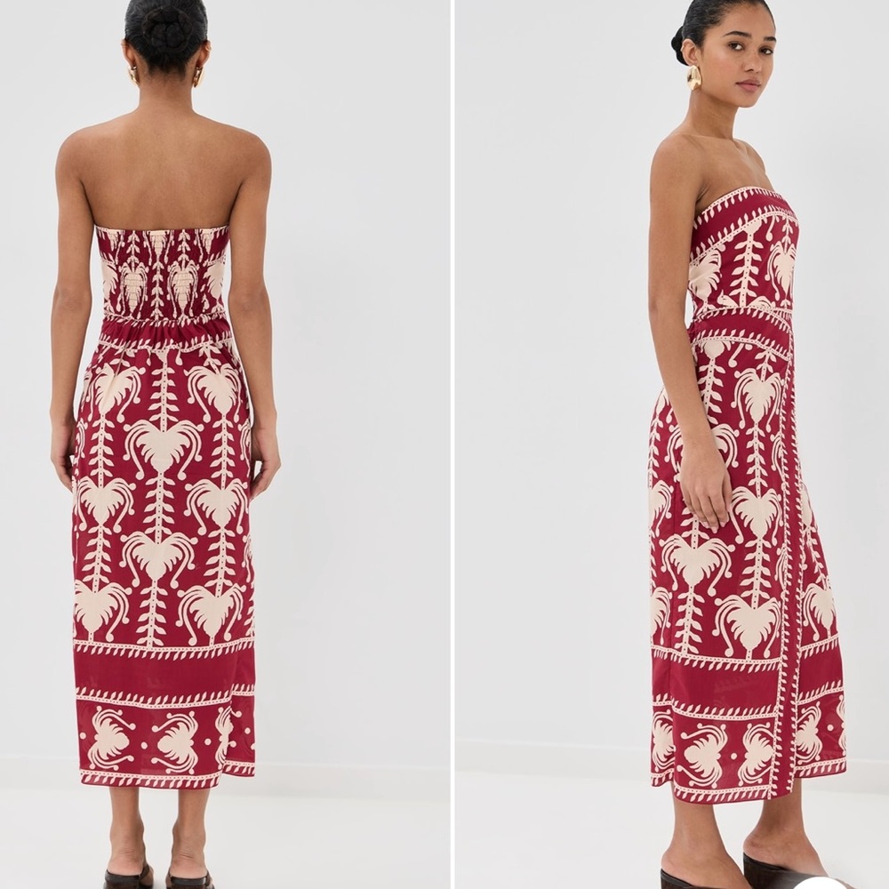 Johanna Ortiz Strapless Dress in Red and Cream - Picture 4 of 7
